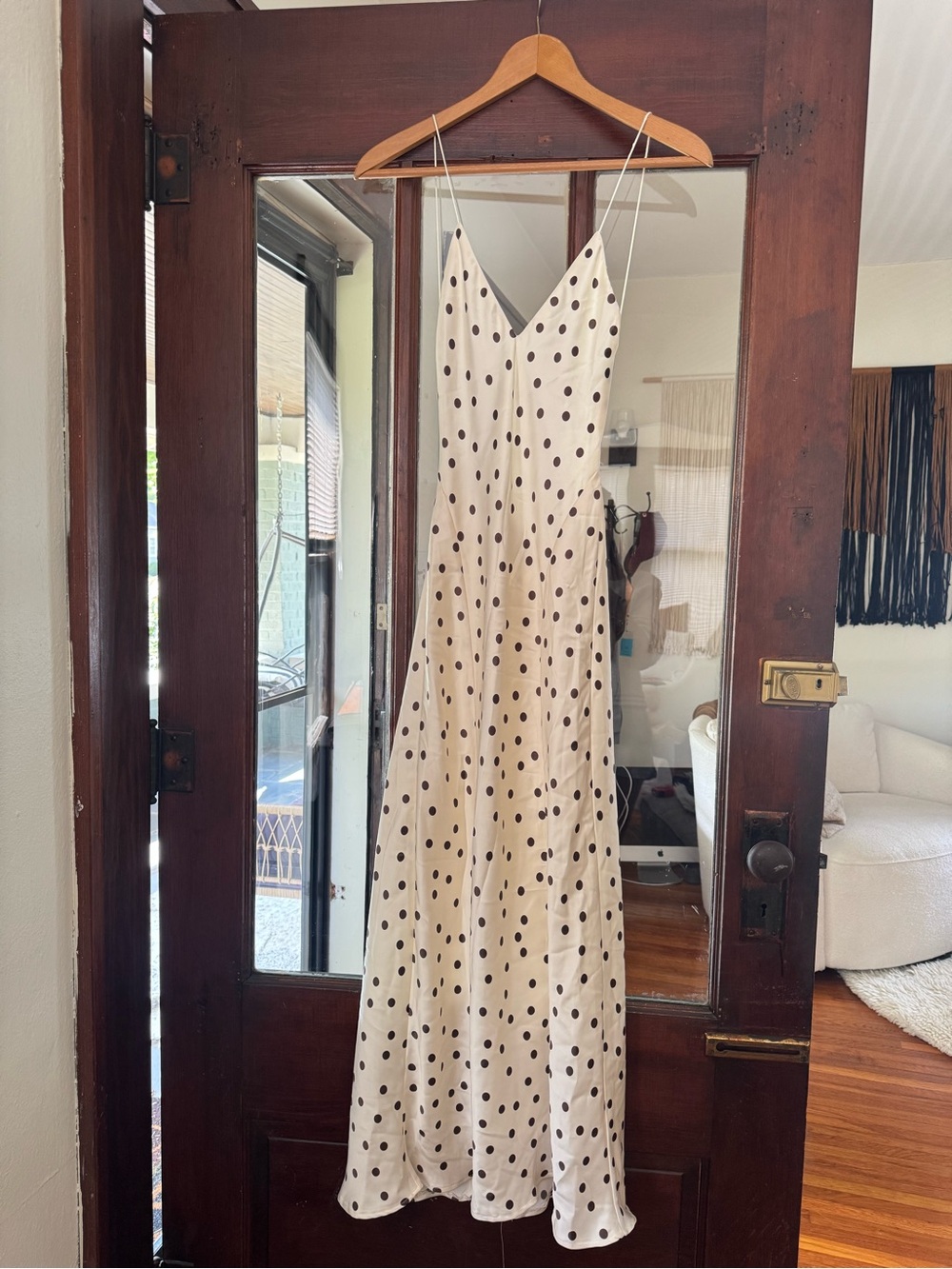 Zara Cream Maxi Slip Dress with Black Polka Dots
